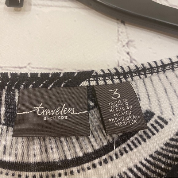 Travelers By Chicos Womens Shirt sz 3 Butterfly Hardware Neck Tunic 3/4 Sleeve - Picture 2 of 7